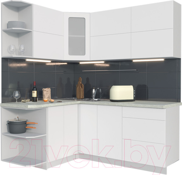 Изображение товара Кухонный гарнитур Интерлиния Мила Матте 1.5x1.9 А левая (белый/белый/опал светлый)