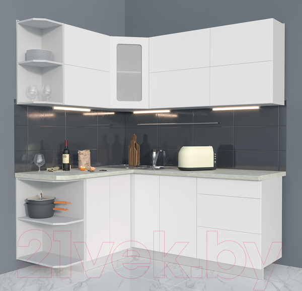 Изображение товара Кухонный гарнитур Интерлиния Мила Матте 1.5x1.9 А левая (белый/белый/опал светлый)