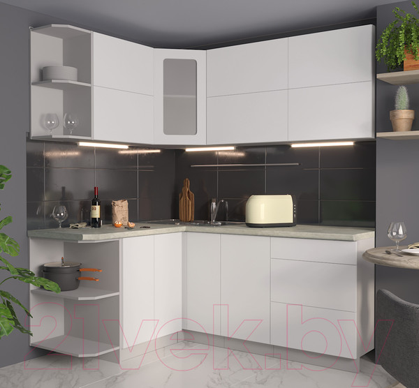 Изображение товара Кухонный гарнитур Интерлиния Мила Матте 1.5x1.9 А левая (белый/белый/опал светлый)