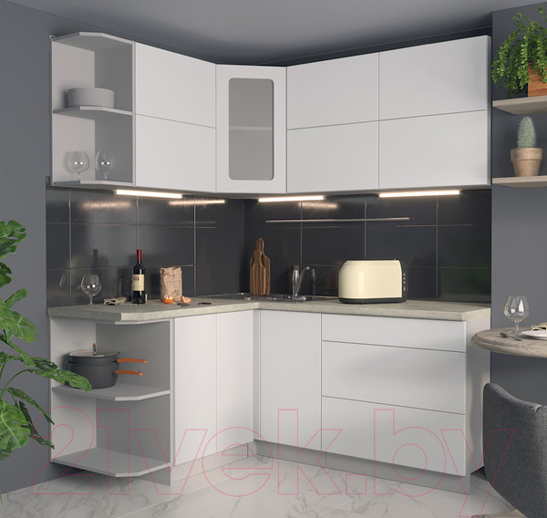 Изображение товара Кухонный гарнитур Интерлиния Мила Матте 1.5x1.8 А левая (белый/белый/опал светлый)