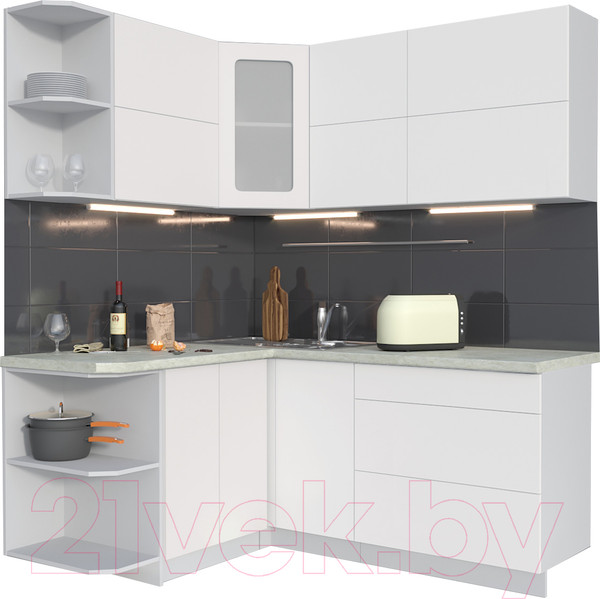 Изображение товара Кухонный гарнитур Интерлиния Мила Матте 1.5x1.8 А левая (белый/белый/опал светлый)