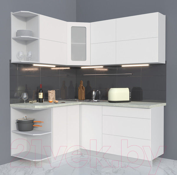 Изображение товара Кухонный гарнитур Интерлиния Мила Матте 1.5x1.8 А левая (белый/белый/опал светлый)