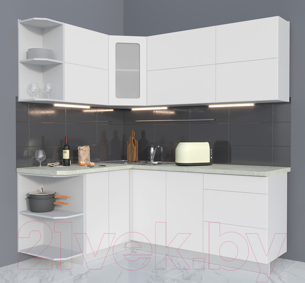 Изображение товара Кухонный гарнитур Интерлиния Мила Матте 1.5x2.0 А левая (белый/белый/опал светлый)