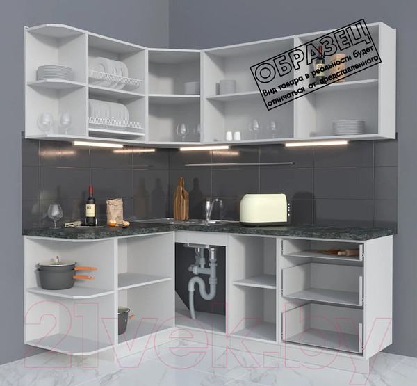 Изображение товара Кухонный гарнитур Интерлиния Мила Матте 1.5x2.0 А левая (белый/белый/опал светлый)