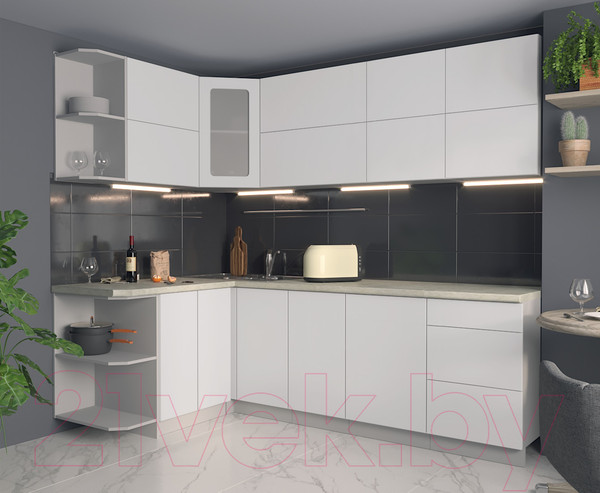 Изображение товара Кухонный гарнитур Интерлиния Мила Матте 1.5x2.4 А левая (белый/белый/опал светлый)