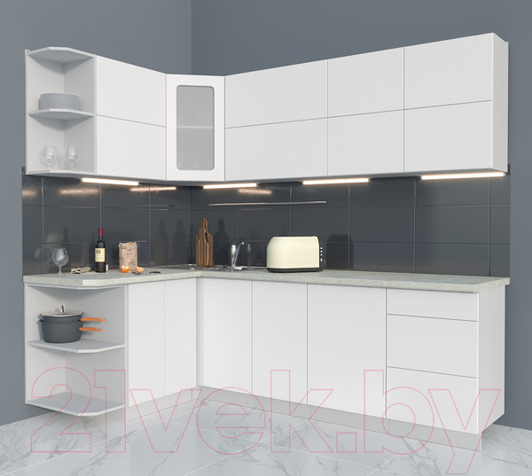 Изображение товара Кухонный гарнитур Интерлиния Мила Матте 1.5x2.4 А левая (белый/белый/опал светлый)