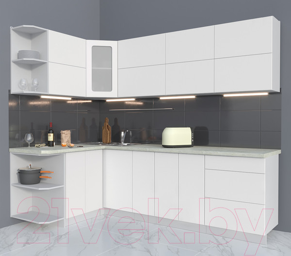 Изображение товара Кухонный гарнитур Интерлиния Мила Матте 1.5x2.5 А левая (белый/белый/опал светлый)
