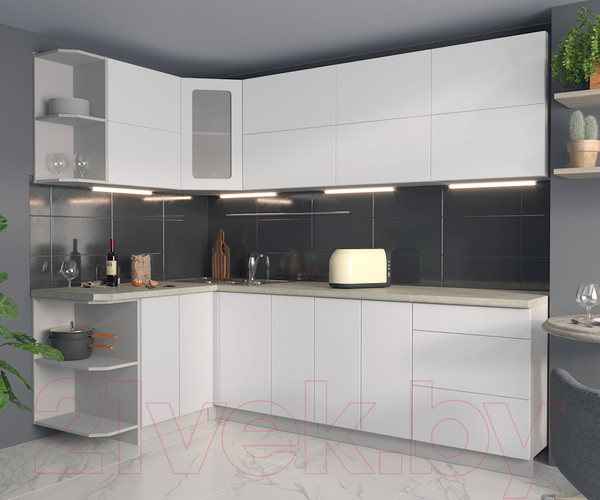 Изображение товара Кухонный гарнитур Интерлиния Мила Матте 1.5x2.5 А левая (белый/белый/опал светлый)