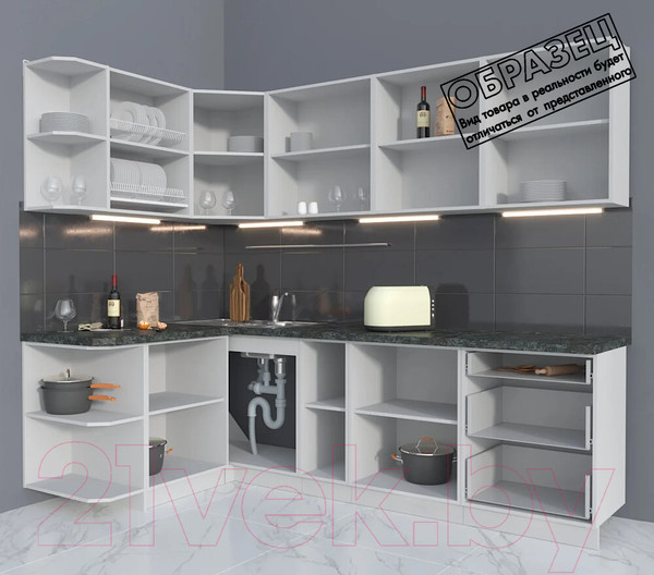 Изображение товара Кухонный гарнитур Интерлиния Мила Матте 1.5x2.5 А левая (белый/белый/опал светлый)