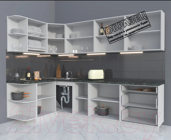 Изображение товара Кухонный гарнитур Интерлиния Мила Матте 1.5x2.8 А левая (белый/белый/опал светлый)