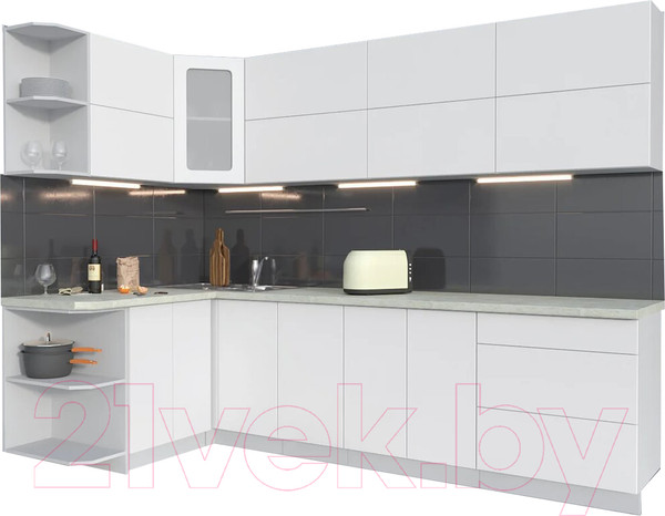 Изображение товара Кухонный гарнитур Интерлиния Мила Матте 1.5x2.8 А левая (белый/белый/опал светлый)