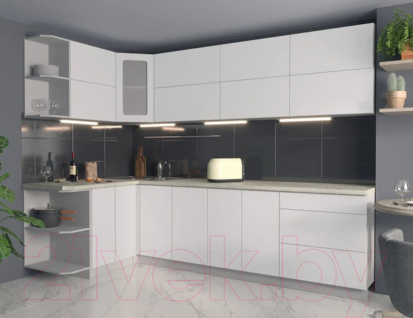 Изображение товара Кухонный гарнитур Интерлиния Мила Матте 1.5x2.8 А левая (белый/белый/опал светлый)