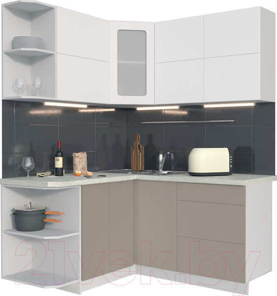 Изображение товара Кухонный гарнитур Интерлиния Мила Матте 1.5x1.6 А левая (белый/луна/опал светлый)