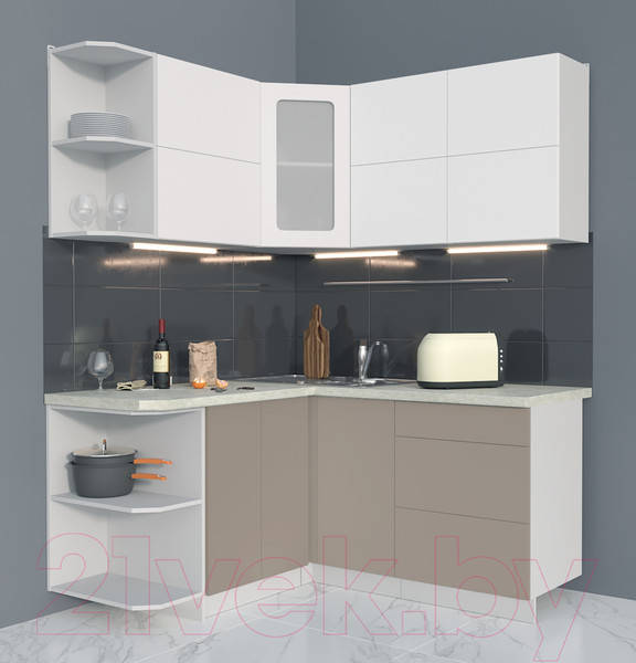 Изображение товара Кухонный гарнитур Интерлиния Мила Матте 1.5x1.6 А левая (белый/луна/опал светлый)