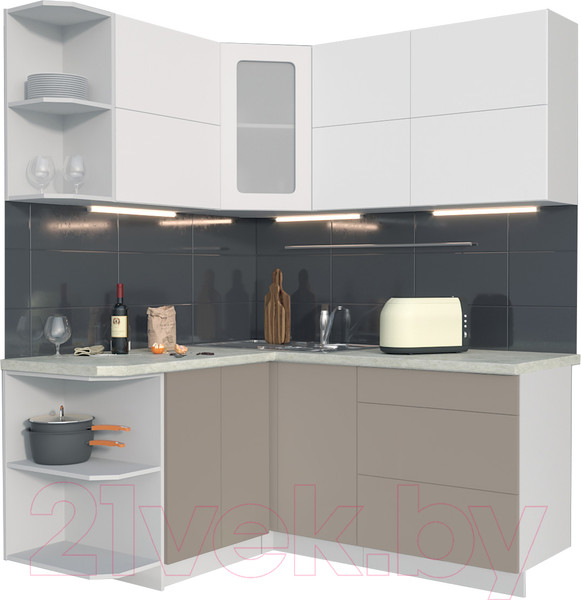 Изображение товара Кухонный гарнитур Интерлиния Мила Матте 1.5x1.7 А левая (белый/луна/опал светлый)