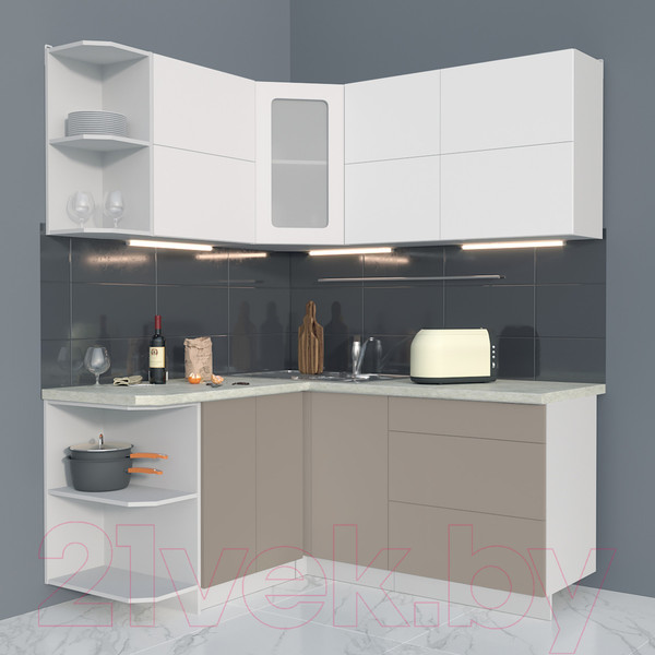 Изображение товара Кухонный гарнитур Интерлиния Мила Матте 1.5x1.7 А левая (белый/луна/опал светлый)