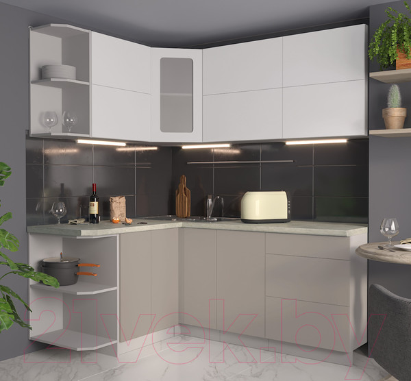 Изображение товара Кухонный гарнитур Интерлиния Мила Матте 1.5x1.9 А левая (белый/луна/опал светлый)