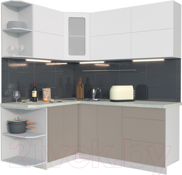 Изображение товара Кухонный гарнитур Интерлиния Мила Матте 1.5x1.9 А левая (белый/луна/опал светлый)