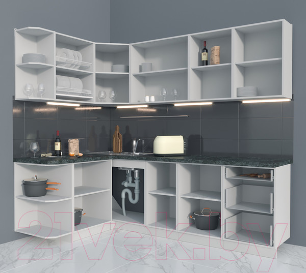 Изображение товара Кухонный гарнитур Интерлиния Мила Матте 1.5x2.4 А левая (белый/луна/опал светлый)