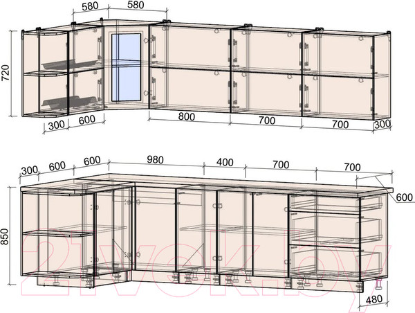 Изображение товара Кухонный гарнитур Интерлиния Мила Матте 1.5x2.8 А левая (белый/луна/опал светлый)