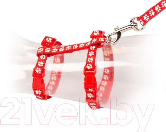 Изображение товара Шлея с поводком Duvo Plus Белые лапки / 11208 (Red)
