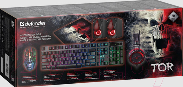 Изображение товара Набор игровых устройств Defender Tor MHP-127 / 52127 (мышь/клавиатура/гарнитура/коврик/колонки)