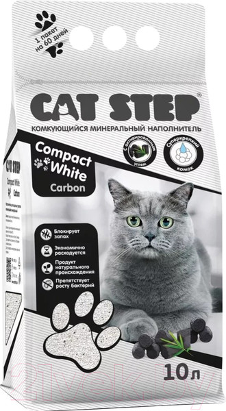 Изображение товара Наполнитель для туалета Cat Step Compact White Carbon / 20313015 (10л/8.40кг)