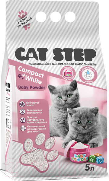Изображение товара Наполнитель для туалета Cat Step Compact White Baby Powder / 20313013 (5л/4.2кг)