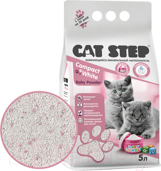 Изображение товара Наполнитель для туалета Cat Step Compact White Baby Powder / 20313013 (5л/4.2кг)