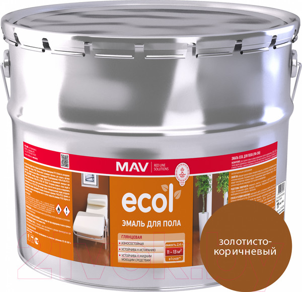 Изображение товара Эмаль MAV Ecol ПФ-266 (11кг, золотисто-коричневый)