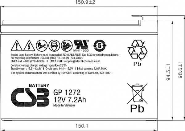 Изображение товара Аккумуляторная батарея CSB GP 1272 12V/7.2Ah