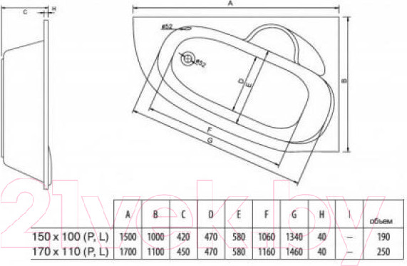 Изображение товара Ванна акриловая Alba Spa Katrina 150x100 L