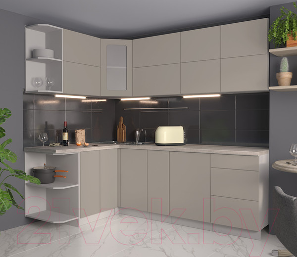 Изображение товара Кухонный гарнитур Интерлиния Мила Матте 1.5x2.3 А левая (луна/луна/травертин серый)