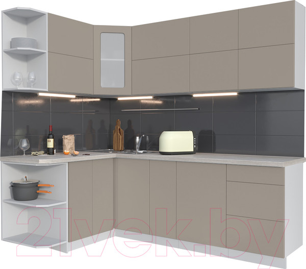 Изображение товара Кухонный гарнитур Интерлиния Мила Матте 1.5x2.3 А левая (луна/луна/травертин серый)