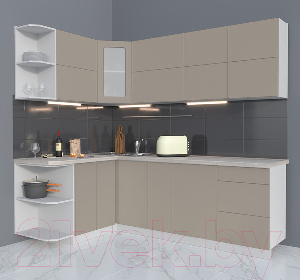 Изображение товара Кухонный гарнитур Интерлиния Мила Матте 1.5x2.3 А левая (луна/луна/травертин серый)