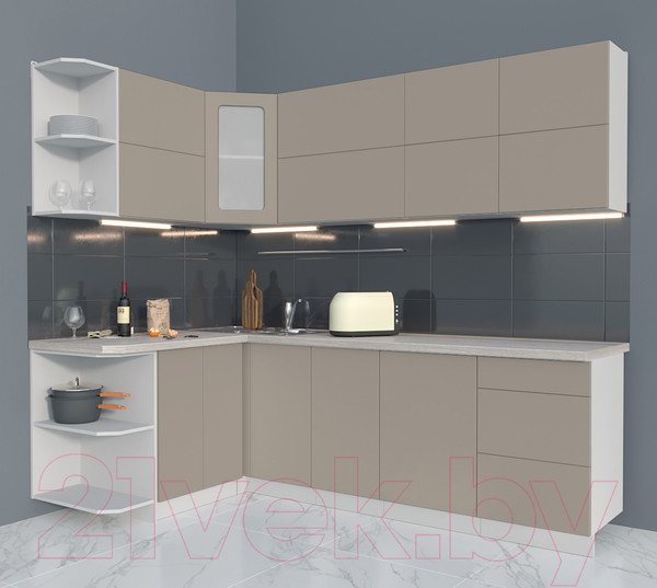 Изображение товара Кухонный гарнитур Интерлиния Мила Матте 1.5x2.4 А левая (луна/луна/травертин серый)