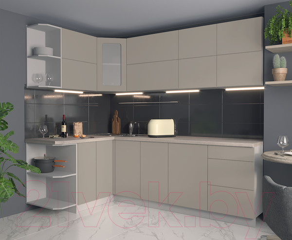 Изображение товара Кухонный гарнитур Интерлиния Мила Матте 1.5x2.4 А левая (луна/луна/травертин серый)