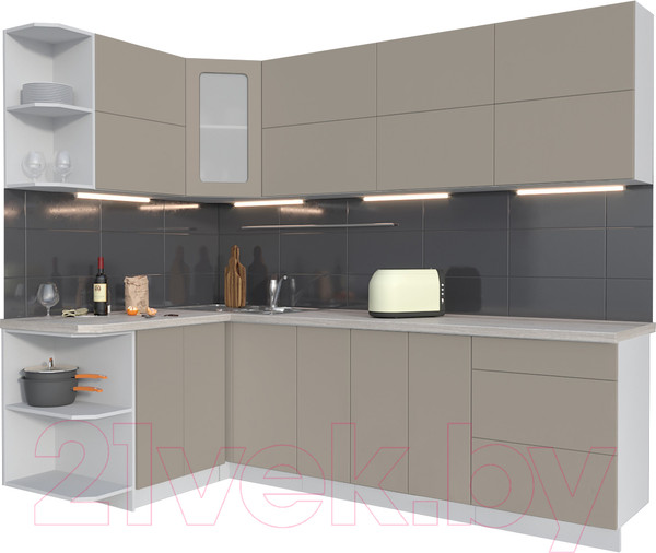 Изображение товара Кухонный гарнитур Интерлиния Мила Матте 1.5x2.5 А левая (луна/луна/травертин серый)