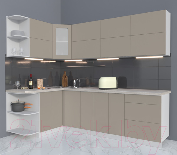 Изображение товара Кухонный гарнитур Интерлиния Мила Матте 1.5x2.5 А левая (луна/луна/травертин серый)