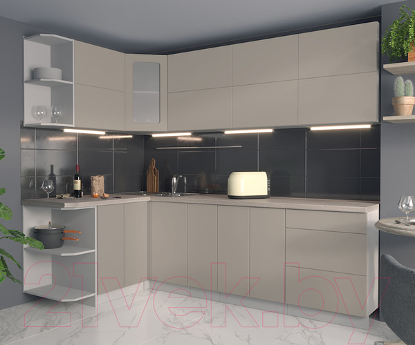 Изображение товара Кухонный гарнитур Интерлиния Мила Матте 1.5x2.5 А левая (луна/луна/травертин серый)