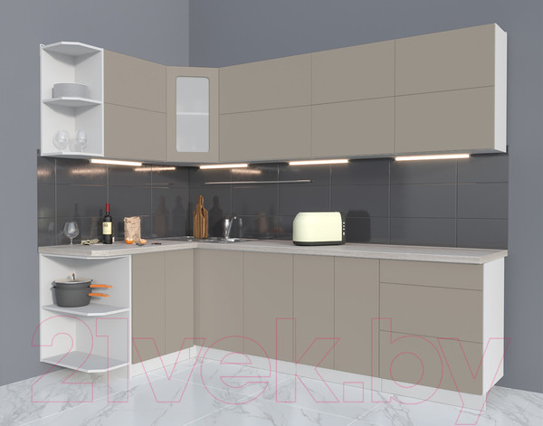 Изображение товара Кухонный гарнитур Интерлиния Мила Матте 1.5x2.6 А левая (луна/луна/травертин серый)