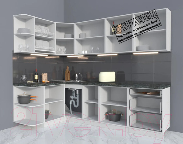 Изображение товара Кухонный гарнитур Интерлиния Мила Матте 1.5x2.6 А левая (луна/луна/травертин серый)