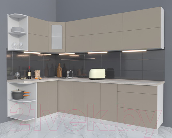 Изображение товара Кухонный гарнитур Интерлиния Мила Матте 1.5x2.7 А левая (луна/луна/травертин серый)