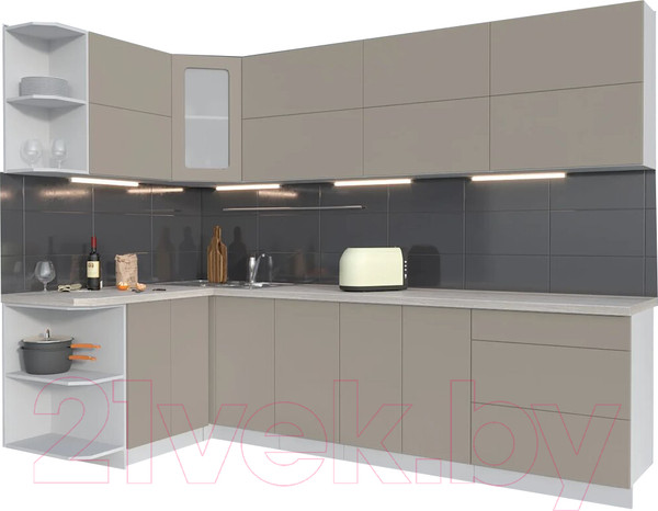 Изображение товара Кухонный гарнитур Интерлиния Мила Матте 1.5x2.8 А левая (луна/луна/травертин серый)