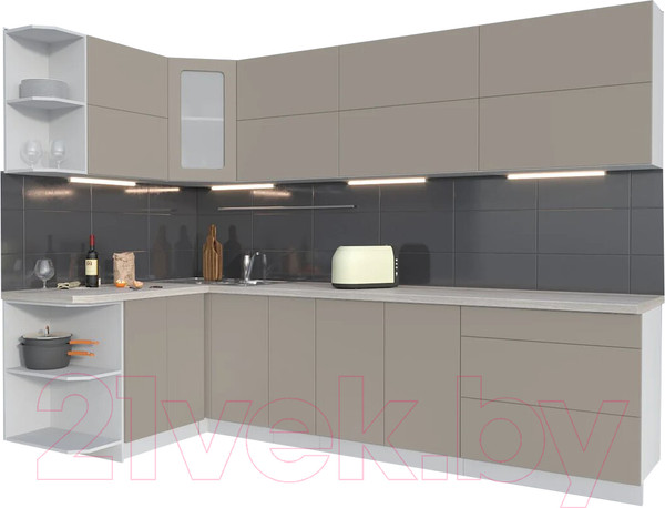 Изображение товара Кухонный гарнитур Интерлиния Мила Матте 1.5x2.9 А левая (луна/луна/травертин серый)