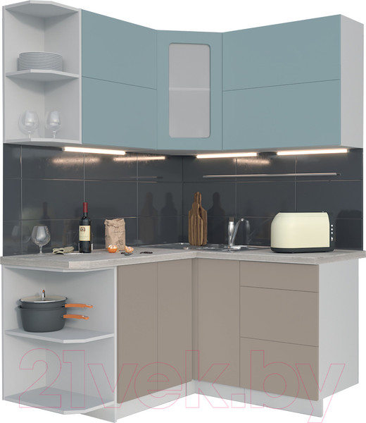 Изображение товара Кухонный гарнитур Интерлиния Мила Матте 1.5x1.4 А левая (океан/луна/травертин серый)