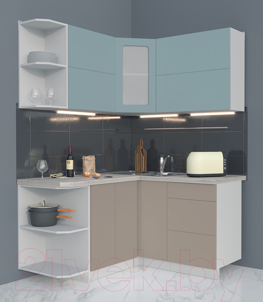 Изображение товара Кухонный гарнитур Интерлиния Мила Матте 1.5x1.4 А левая (океан/луна/травертин серый)