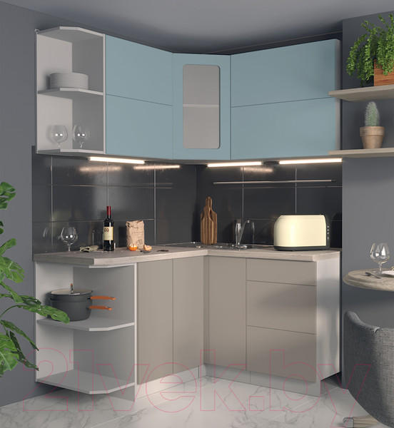 Изображение товара Кухонный гарнитур Интерлиния Мила Матте 1.5x1.4 А левая (океан/луна/травертин серый)