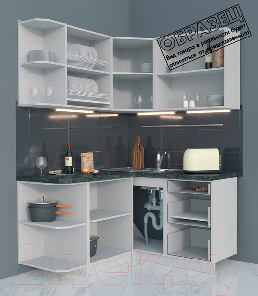 Изображение товара Кухонный гарнитур Интерлиния Мила Матте 1.5x1.4 А левая (океан/луна/травертин серый)