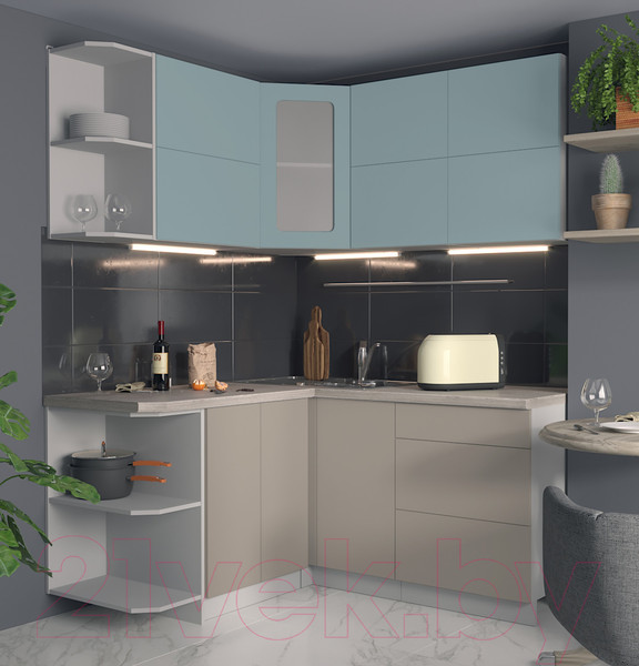 Изображение товара Кухонный гарнитур Интерлиния Мила Матте 1.5x1.6 А левая (океан/луна/травертин серый)